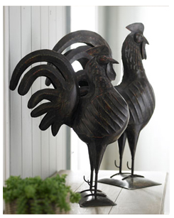 Two Metal Roosters    